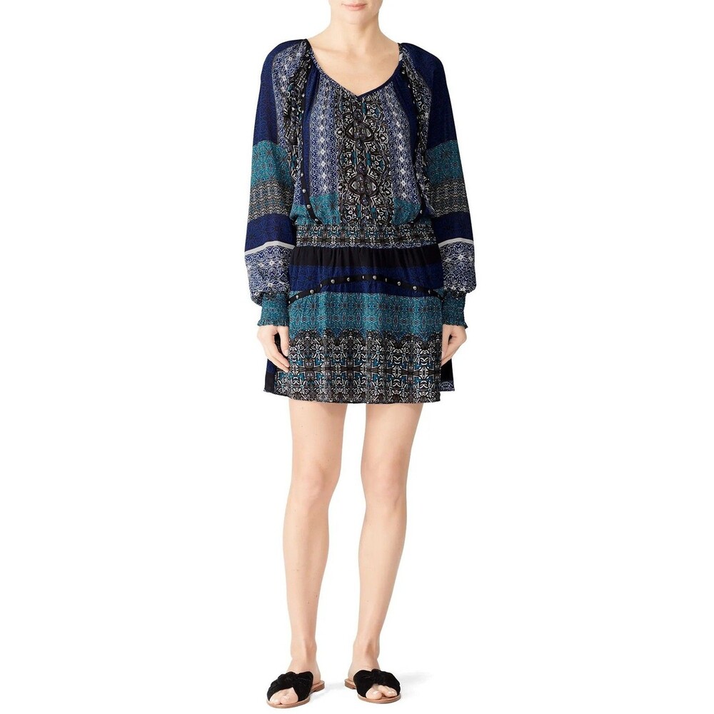 Ramy Brook Brynn Smocked V-Neck Mini Western Boho Dress Size  XS